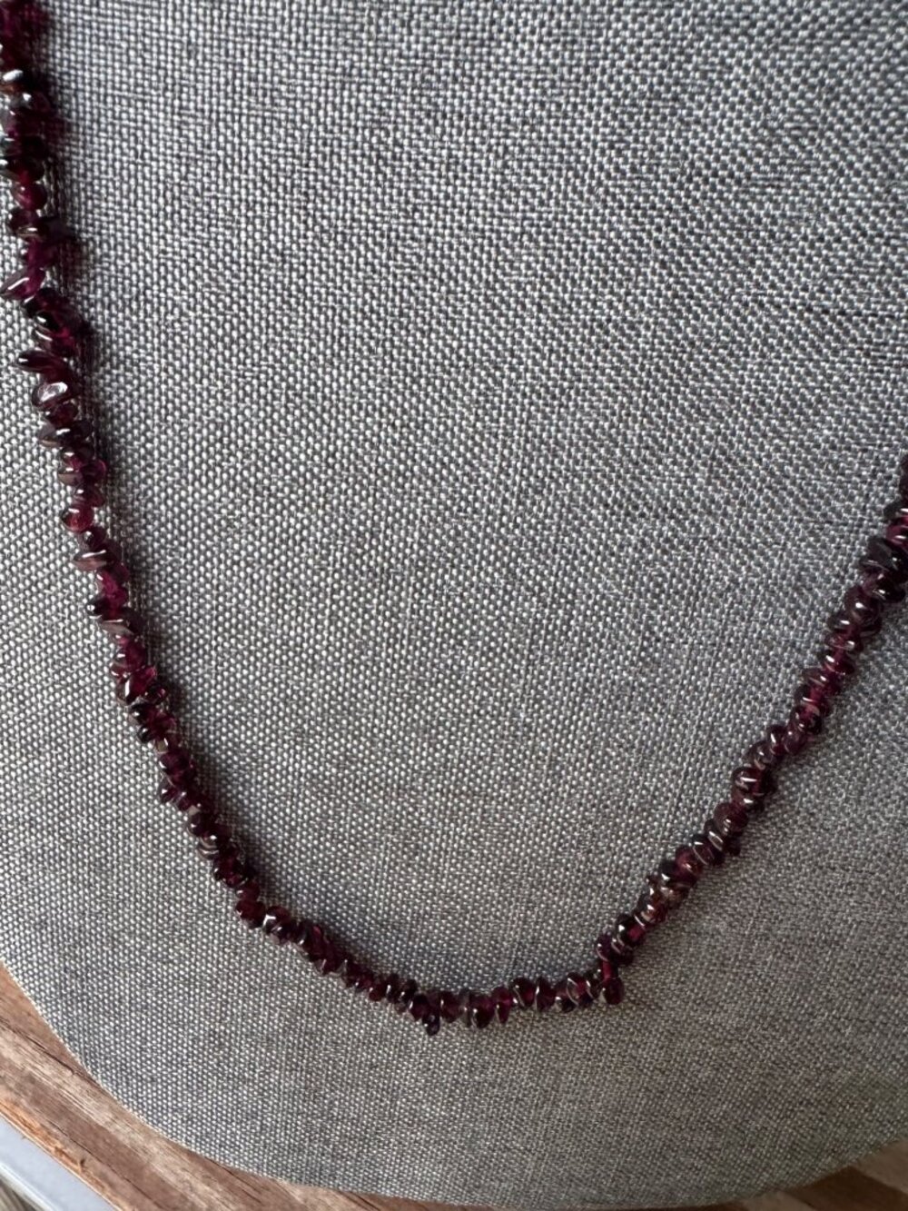 Vintage Garnet Chip Bead Necklace 25” Double Strand Dark Red Stone Boho Jewelry - Picture 3 of 5